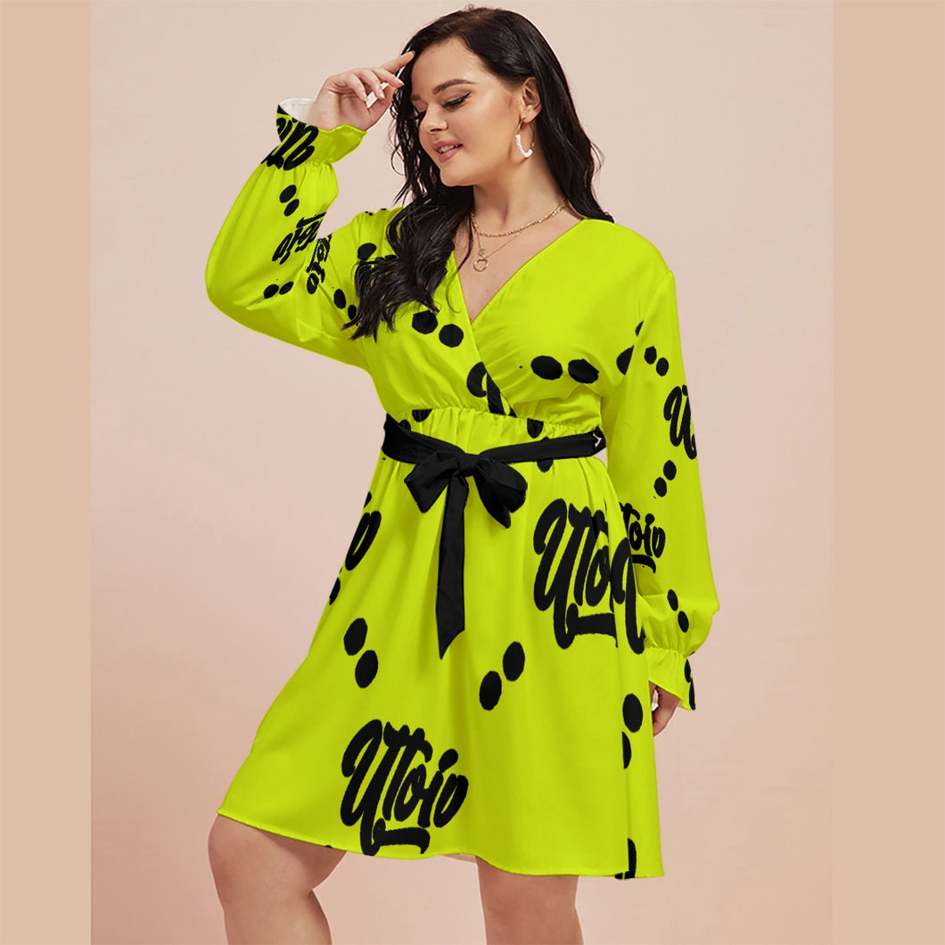 UTO IV Women's V-neck Dress With Waistband (Plus Size)