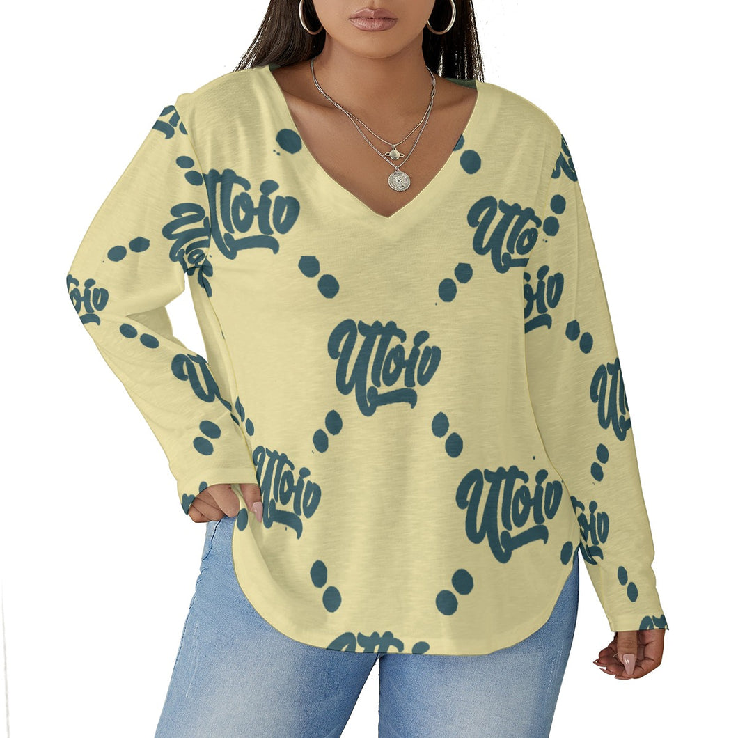 UTO IV Women's V-neck T-shirt With Curved Hem(Plus Size)