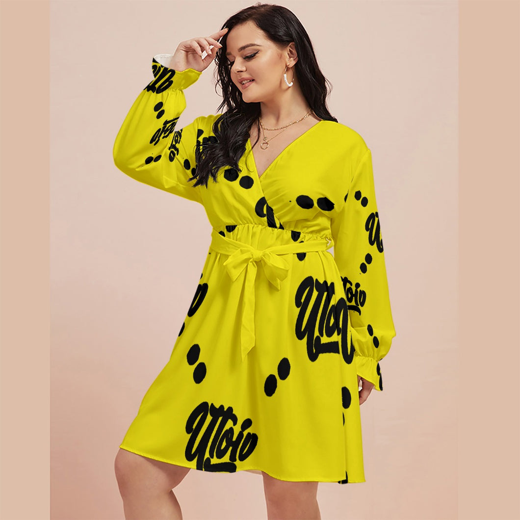 UTO IV Women's V-neck Dress With Waistband (Plus Size)