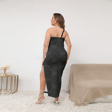 Load image into Gallery viewer, UTO IV &quot;Midnight&quot; Women&#39;s Oblique-Shoulder Exposure Dress With Side Split (Plus Size)
