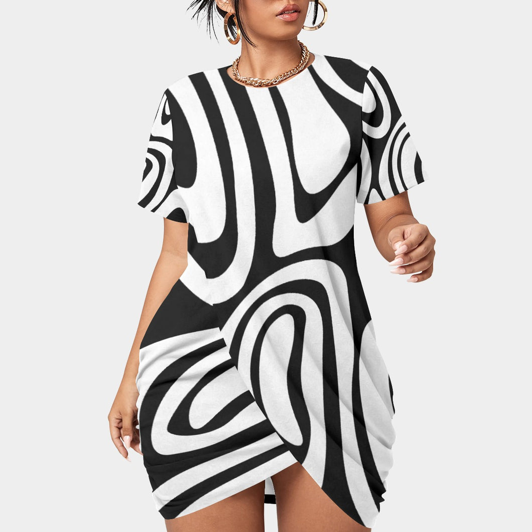 UTO IV Women’s Stacked Hem Dress With Short Sleeve（Plus Size）
