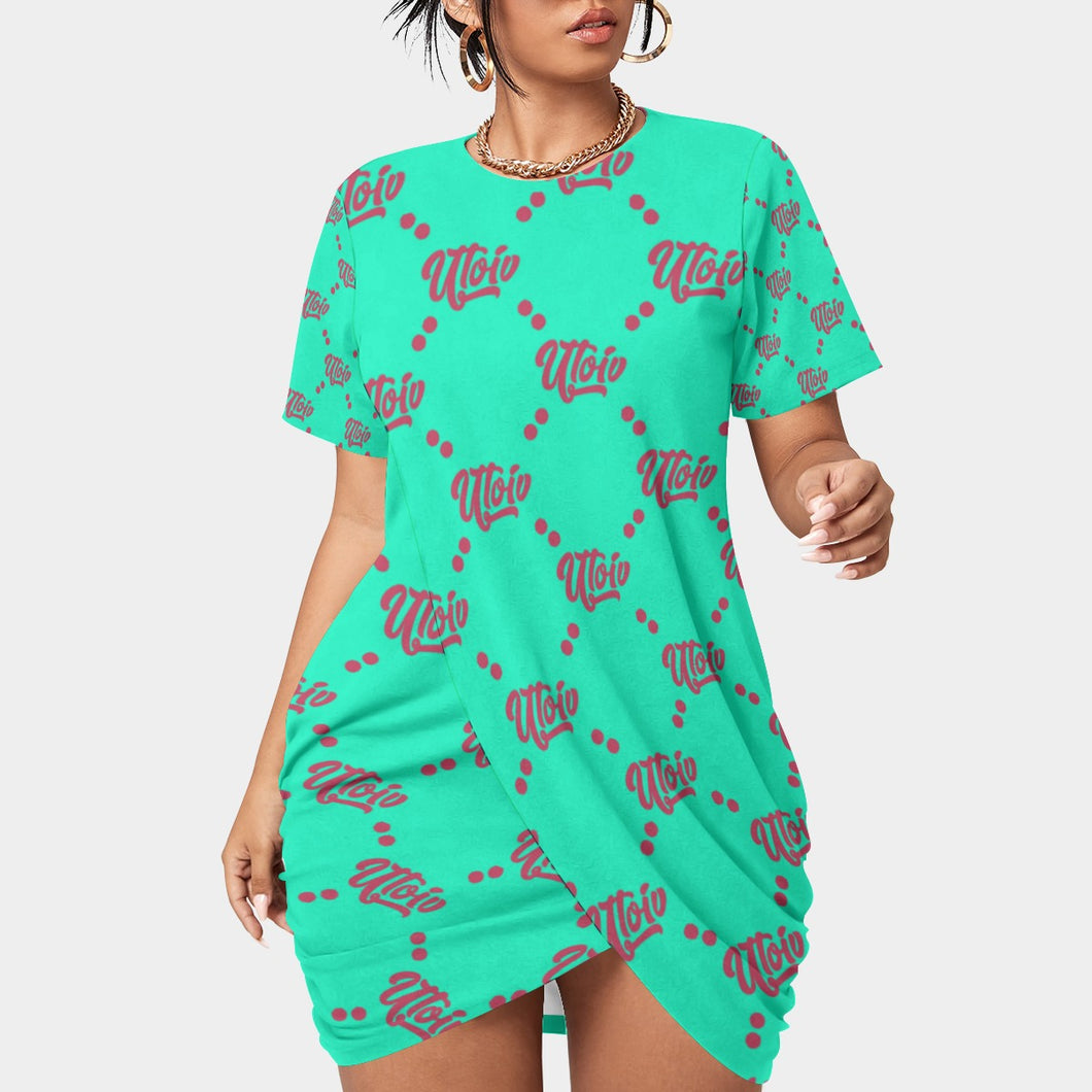 UTO IV Women’s Stacked Hem Dress With Short Sleeve（Plus Size）