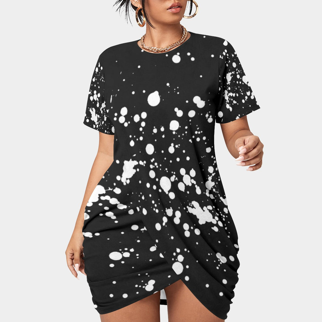 UTO IV Women’s Stacked Hem Dress With Short Sleeve（Plus Size）