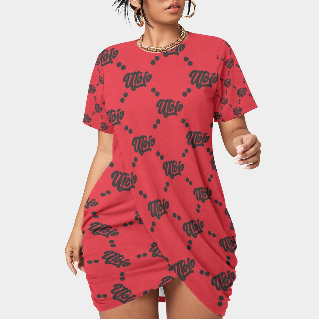 UTO IV Women’s Stacked Hem Dress With Short Sleeve（Plus Size）