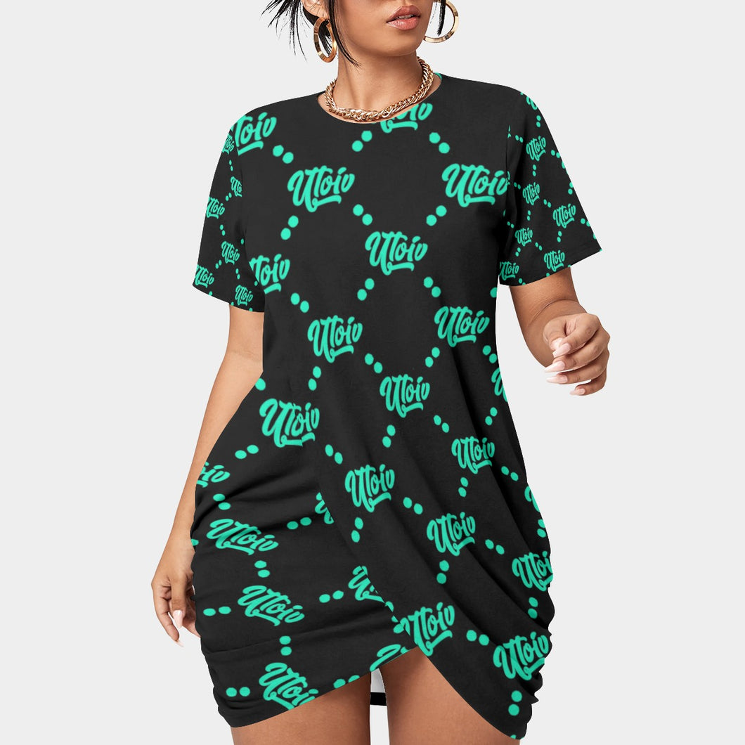 UTO IV Women’s Stacked Hem Dress With Short Sleeve（Plus Size）